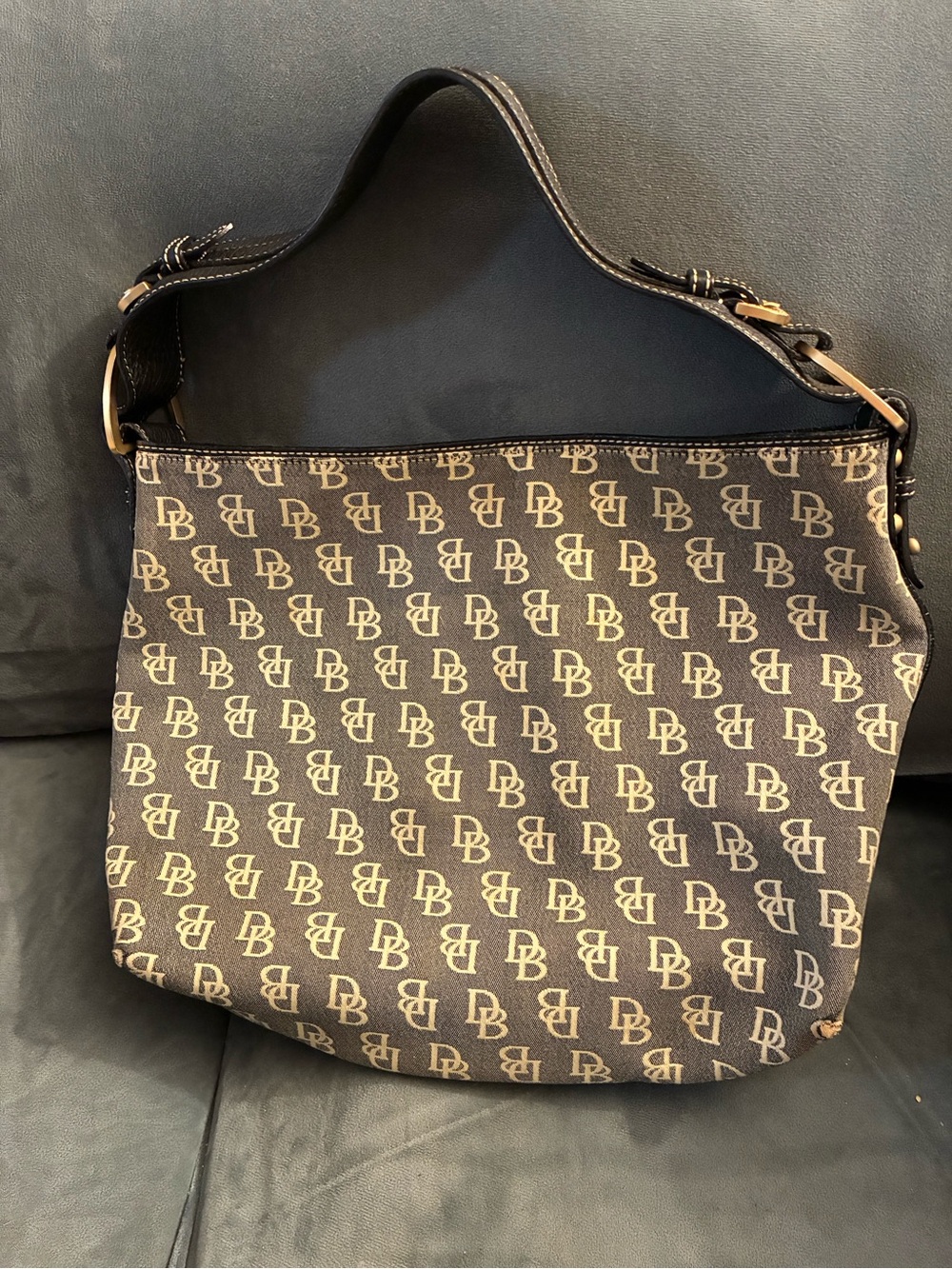 Dooney & Bourke Brown Logo Canvas Hobo Shoulder Bag